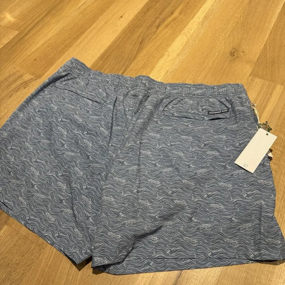 Southern Tide Whale Print Swim Trunks Men’s XXL Blue Board Shorts NWT
